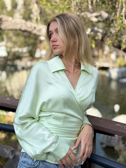 Spring Long-Sleeve Wrap blouse