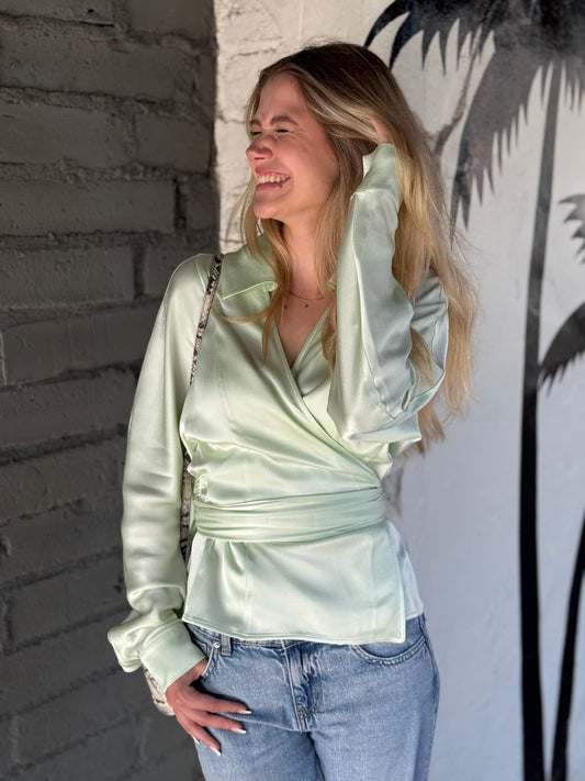 Spring Long-Sleeve Wrap blouse