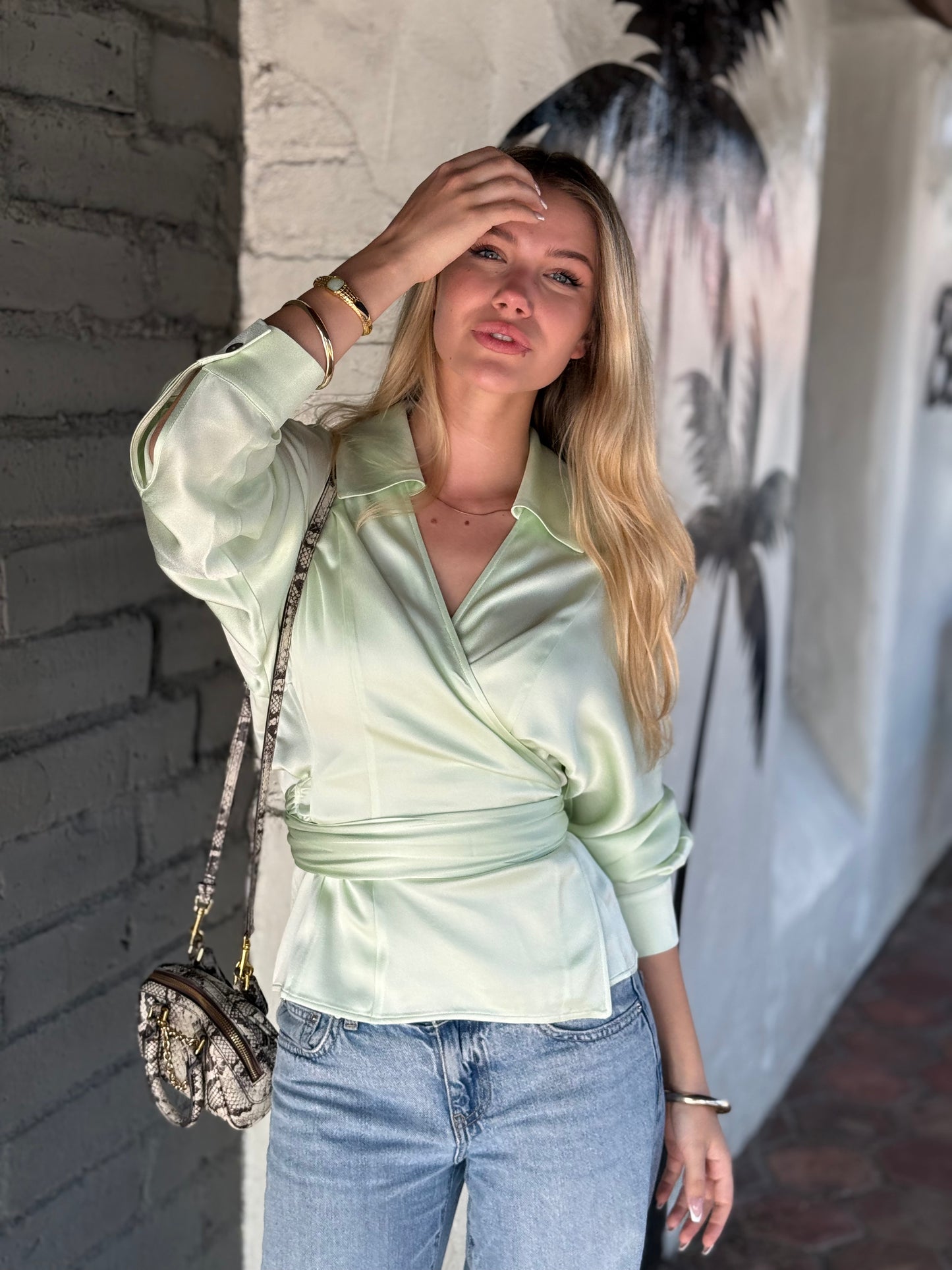 Spring Long-Sleeve Wrap blouse