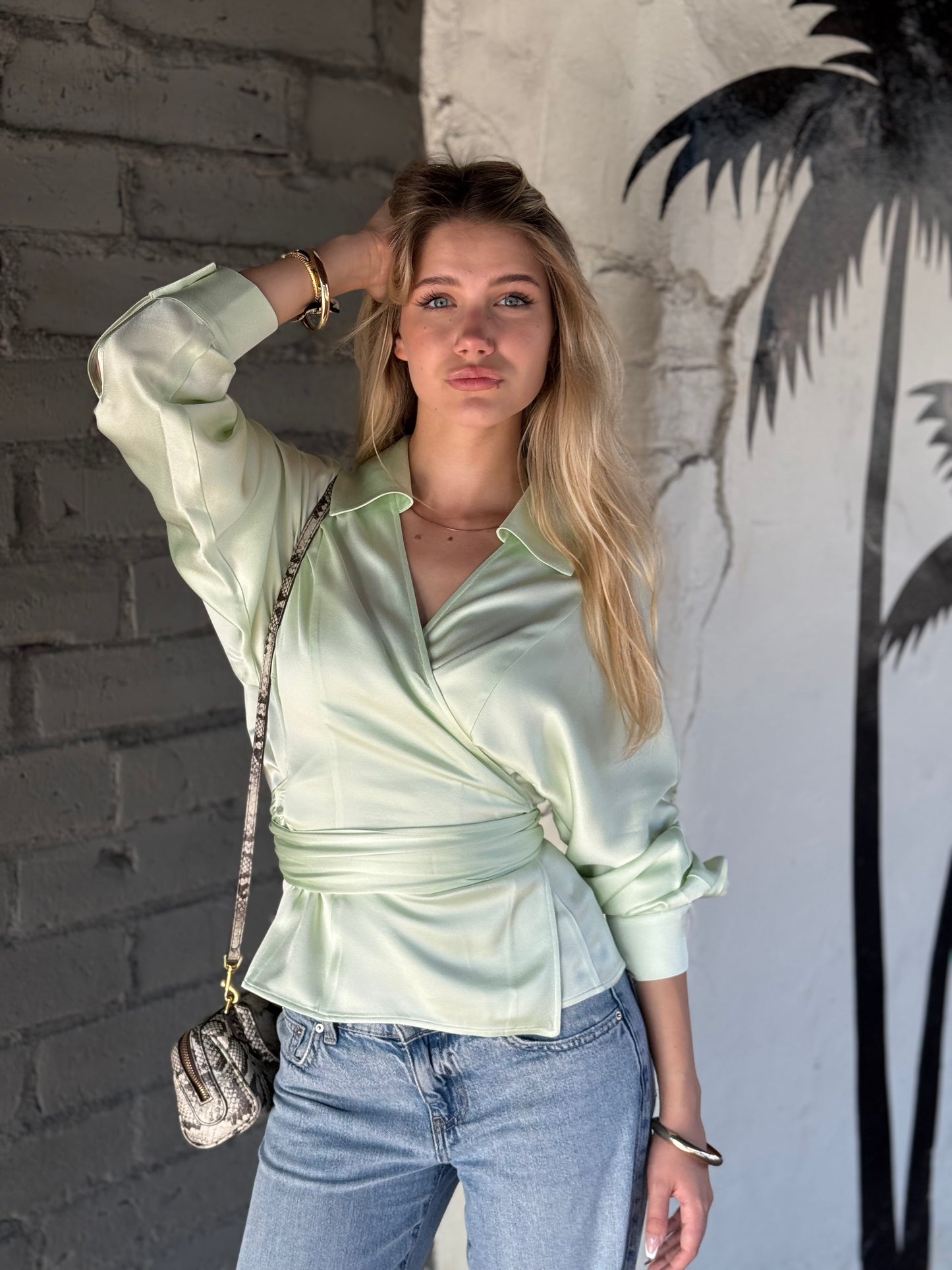Spring Long-Sleeve Wrap blouse
