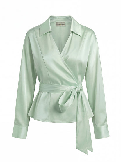 Spring Long-Sleeve Wrap blouse