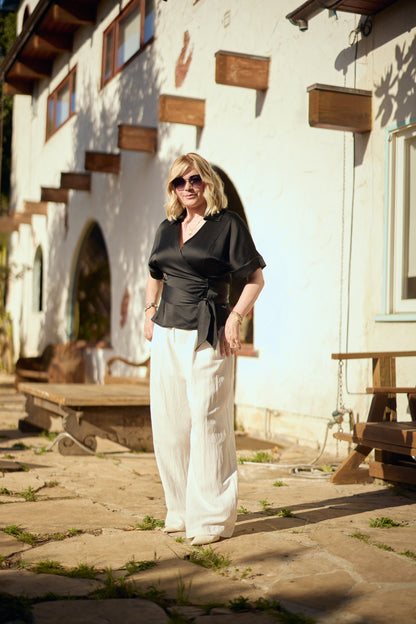 Olivia Short-Sleeve Wrap Blouse