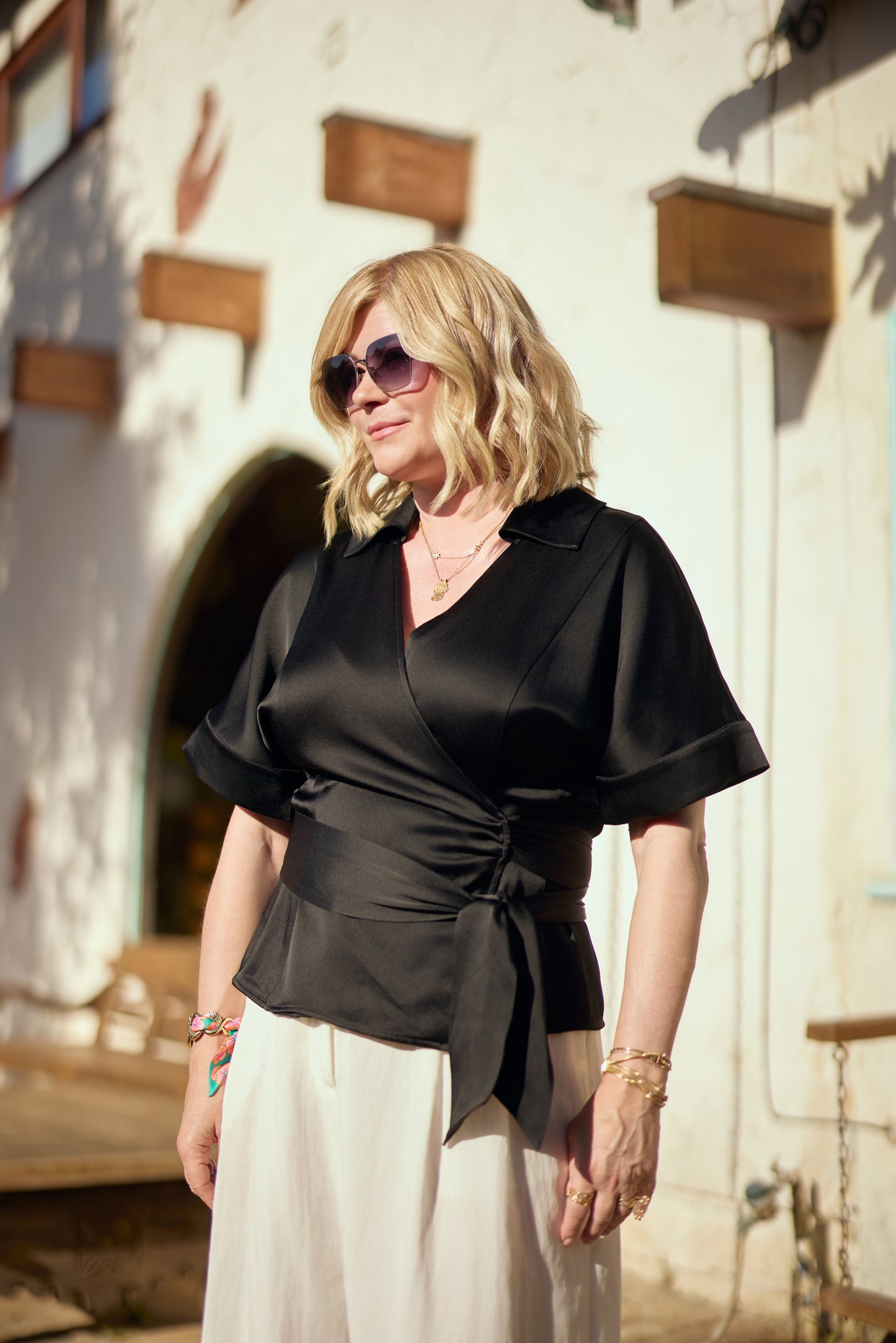 Olivia Short-Sleeve Wrap Blouse