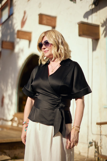 Olivia Short-Sleeve Wrap Blouse